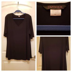 Black slinky short sleeve vee neck shirt.